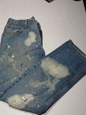 Arizona Jean Company Men’s Distressed Paint-Splatter Straight Jeans 32x32